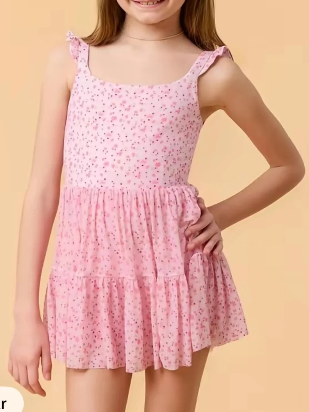 Girls' cream Floral Athletic Tennis Dress with shorts